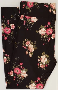 TC2 LuLaRoe Tall & Curvy2 Leggings Rosen Blumen Print auf Schwarz T40 Neu Print - Bild 1 von 7
