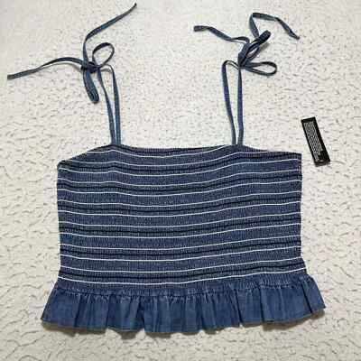 Top cropped listrado jeans feminino Derek Heart grande sem mangas alça espaguete - Imagem 1 de 4