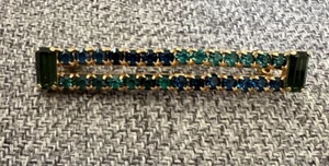 Vintage Blue And Green Rhinestone Bar Pin Brooch Austria - Picture 1 of 5