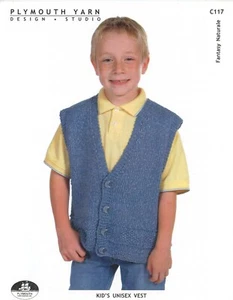 Plymouth Knitting Pattern #C117 Fantasy Naturale Kid's Unisex Vest 6-14 29-36.5" - Picture 1 of 2