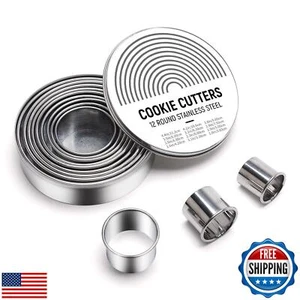 Round Cookie Cutter Set 12 Pcs, Metal Donut Ring Molds for Cooking, Stainless - Picture 1 of 5