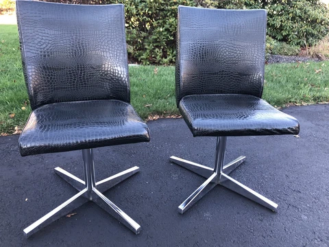 Vintage Howell Interlake Chairs Black Faux Alligator chrome leg SWIVEL BEAUTIFUL Cover