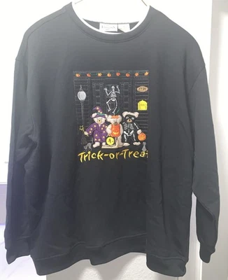VTG Halloween Sweatshirt 2X Embroidered Adorable Bears Trick or Treating 80s-90s - Image 1 of 4