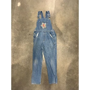 Vintage 1990s D'Mode Girls Blue Corduroy Overalls Size medium spinner floral - Picture 1 of 9