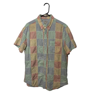 J Crew Patchwork Seersucker Shirt Mens Medium Short Sleeve Classic Fit Preppy - Image 1 of 4