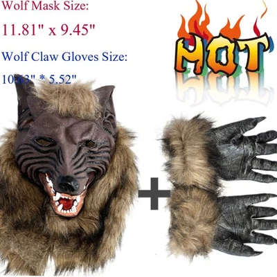 Halloween Horror Máscara Fiesta Juegos con disfraces Disfraz Hombre Lobo Vestir Lobo Máscara + Garras Foto 1 de 4