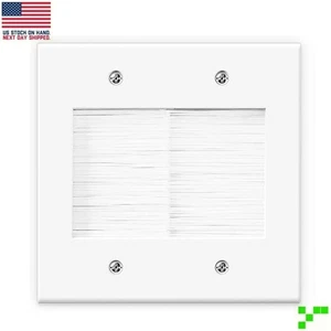 2 Gang Brush Wall Plate Low Voltage Wire Hider for Cable Pass Through Double - Picture 1 of 6