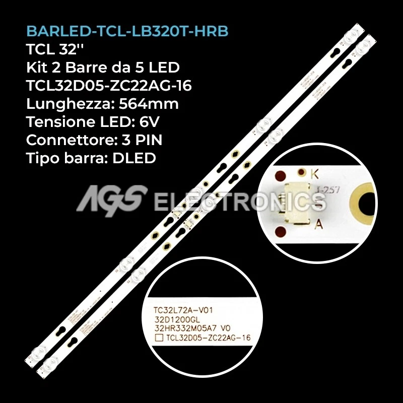KIT 2 BARRE STRIP 5 LED TV TCL 4C-LB320T-HRB 32HR332M05A7 32D1200 - Imagen 1 de 1