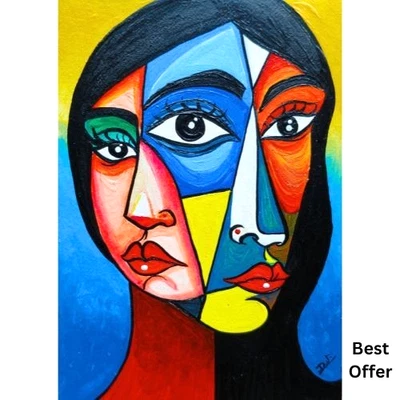 ACEO Original Mujer Abstracto Dama Cara Amor Acrílico Pop Mini Arte Pintura a Mano NUEVO Foto 1 de 4