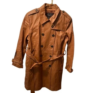 Terry Lewis Genuine Leather Trench Coat Women's M Brown Double Breasted - Picture 1 of 4