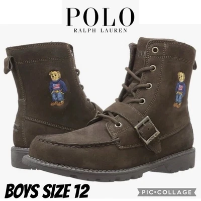 Botas masculinas POLO Ralph Lauren couro ranger polo urso camurça com cadarço marrom 12 - Imagem 1 de 4