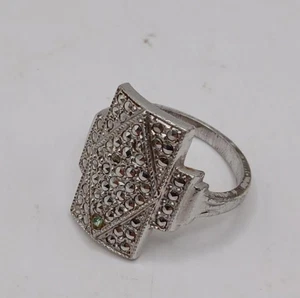 THEDA 925 Sterling Silver Antique Art Deco Real Marcasite Ring Sz 8 - Picture 1 of 5