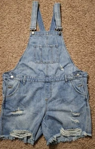 Reife Umstandsjeans kurzer Overall hellblau Large Damen abgenutzt Baumwolle neu mit Etikett - Bild 1 von 12