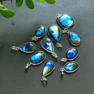 10 Pcs 141 Cts Labradorite Gemstone Silver Plated Pendant 18x34-15x25mm #R-12433 - Picture 1 of 8
