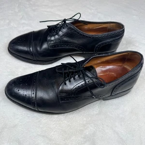 Allen Edmonds Strand Black Cap Toe Brogue Oxford Shoes Men Size 9.5 E 5207 21326 - Picture 1 of 10