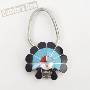 Zuni Sunface Keyring Sterling Silver Multi-Stone Inlay Frederick & Denise Suitza - Picture 1 of 6