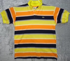 Lacoste Sport Horizontal Striped Polo Shirt Yellow Orange Navy Size XL Pique - Picture 1 of 11