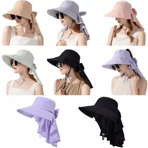 Women's Sun Hat UPF 50+ Wide Brim Gardening Hat with Bowknot Neck Flap Ponytail - Bild 1 von 18