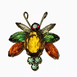 Juliana D&E Brooch Topaz Tear Drop Body 3 Wing Bee Bug Vintage - Picture 1 of 8