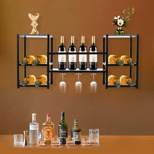 Wall Mounted Wine Glass Rack Shelf Bar Drink Bottle Storage Display Holder - Picture 1 of 17
