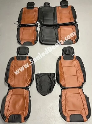 Fundas de asiento de cuero negro y caoba para Ford F250 F-250 XLT 2017-22 Super Crew Foto 1 de 4
