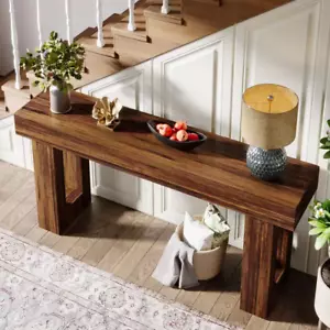 New 63" Rustic Brown Rectangle Wooden Console Table for Living Room Decor - Picture 1 of 9