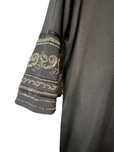 Liz Claiborne Black WOOL Sweater Dress Small Embellished Beaded Long Sleeves EUC - Picture 1 of 14