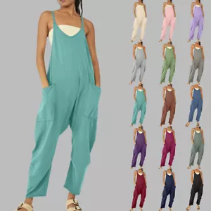 HOT Women Sleeveless Dungaree Casual Jumpsuit Overall Bibs Long Pants Rompers - Picture 1 of 49
