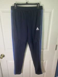 ADIDAS Blue Navy Skinny Track Pants w/ 3 White Stripes Size XL 15-16 - Picture 1 of 5