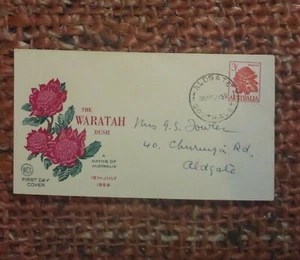 WESLEY COVER SERVICE WARATAH STAMP 3/- 1959 ALDGATE STH AUST DATE STAMP FDC - Picture 1 of 3