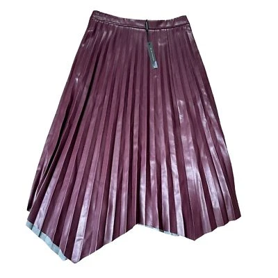 Falda Elie Tahari Púrpura Acordeán Imitación Cuero Brillante Midi Línea A Bolsillos Talla 6 Foto 1 de 4