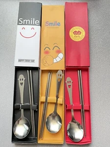Set Of 3 Tableware Stainless Steel Chopsticks Spoon Fork Gift Box - Picture 1 of 6