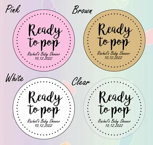 45mm round ready to pop baby shower personalised labels stickers pink - Picture 1 of 1