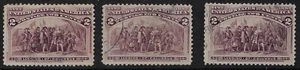 1893 Columbian 2 cent Scott 231 x 3 colours, used. Brn-violet + gray vio (a3618 - Picture 1 of 3
