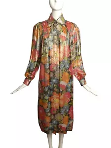 GALANOS- 1970s Metallic Floral Tent Dress, Size 10 - Picture 1 of 6