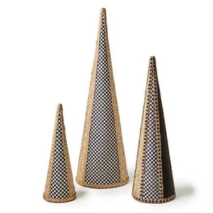 Set of 3 Mackenzie Childs Farmhouse Holiday Rattan Cone Trees, Set of 3 NWT - Picture 1 of 11