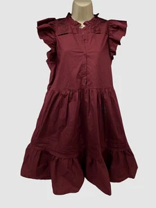 $345 Sea NY Women's Gaia Burgundy Red Flutter Sleeve Pleated Tunic Dress Size S - Picture 1 of 3