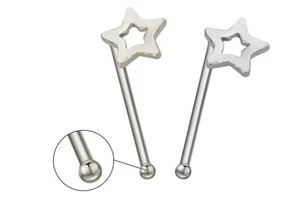 ZWEI (2) Sterlingsilber hohle Stern Kugel Ende Nasenring Stecker 20 g - Bild 1 von 1