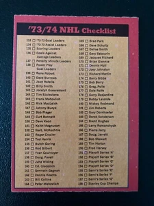Lista de verificación O-Pee-Chee #129 1973-74 casi nueva - Imagen 1 de 2