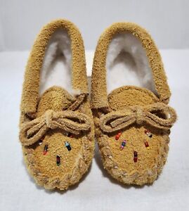 Baby Moccasins Size 3 Beaded Moose Leather w/ Fleece Made in Canada Slippers