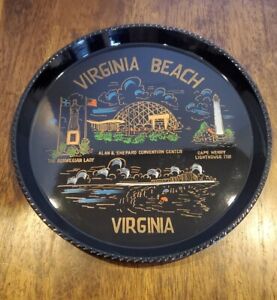 Vintage Virginia Beach Virginia Souvenir Plate Platter 10 In Black Plastic 
