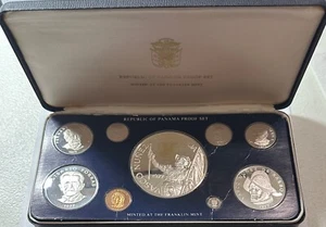 1977 Panama 9 Coin Proof Set with .925 Silver 20 Balboas Coin - COA - Picture 1 of 10