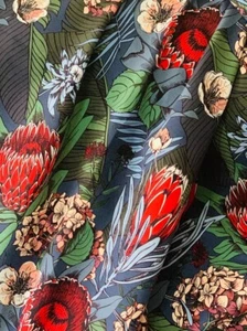 Frottee Stoff halber Meter Frottee Stoff bunt rot Protea - Bild 1 von 3