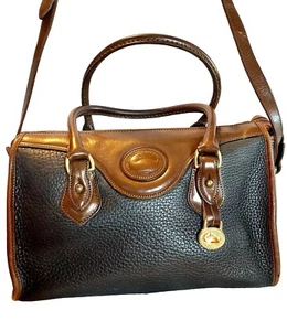 Vintage Dooney and Bourke Allweather Leather Blue Chocolate Hand Bag W Strap - Picture 1 of 13