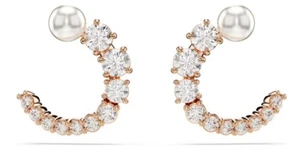 NWB Swarovski Matrix Hoop Earrings, Crystal Pearl, Rose Gold Tone Plated-5692264 - Picture 1 of 6