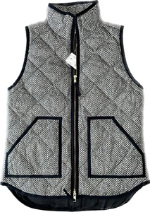 J.CREW NEW Lightweight Quilted Down Excursion Vest Black White Herringbone NWT S - Picture 1 of 6