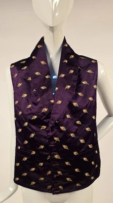 MUSEUM QUALITY 1850’S GRAPE PURPLE SILK SATIN WAISTCOAT VEST W ROSE BUD EMBROID - Image 1 of 4