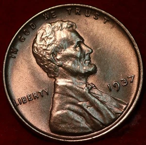 Uncirculated Red 1937 Philadelphia Mint Copper Lincoln Wheat Cent - Picture 1 of 2