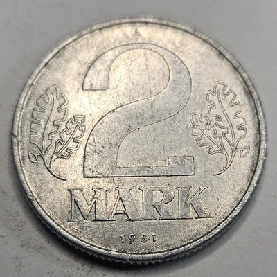1981 East Germany GDR 2 Two Mark - Aluminum Coin - German - 939,000 Mintage - Image 1 of 2