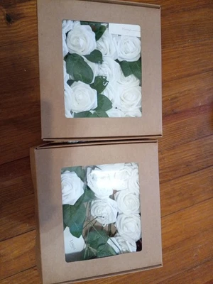 Ling's Moment Artificial Foam Flowers 36 pcs. Ivory Roses w/Stems & Leaves - New - Image 1 of 4